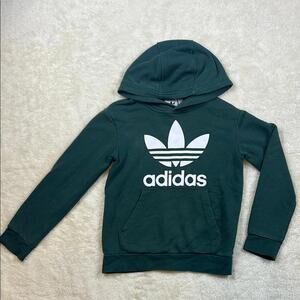 Adidas Originals Green Trefoil Logo Hoodie Sweatshirt Pullover Size 7/8 Boys